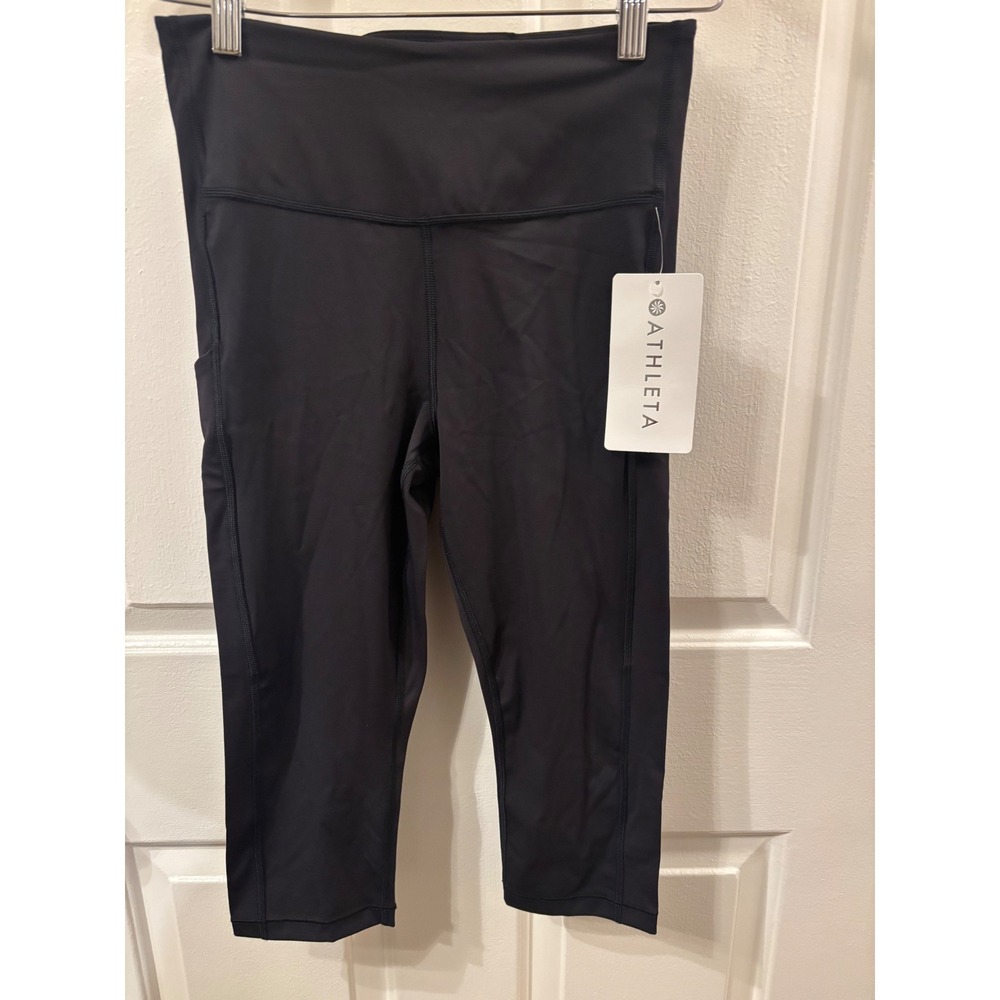 NWT Athleta Ultimate Stash Pocket Crop Black High Rise Compression Leggings S